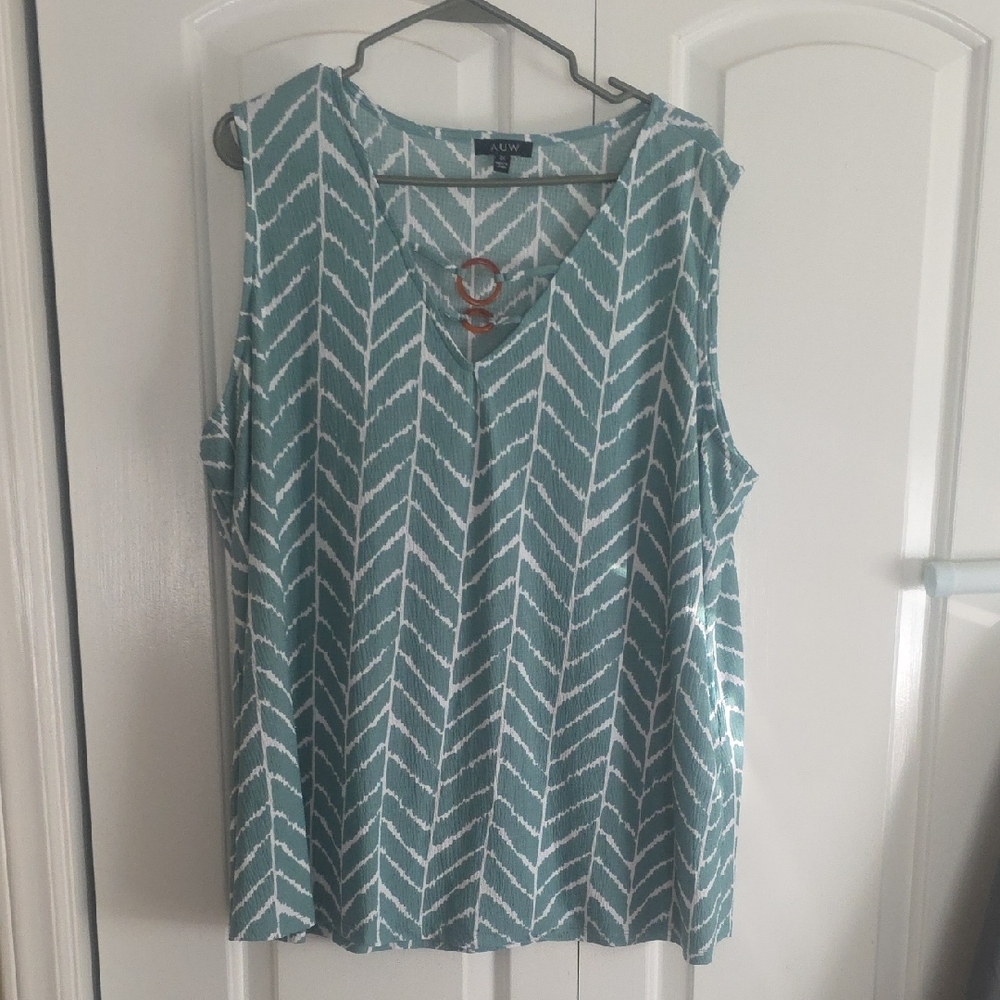 AUW Women's Green and White Chevron Blouse
